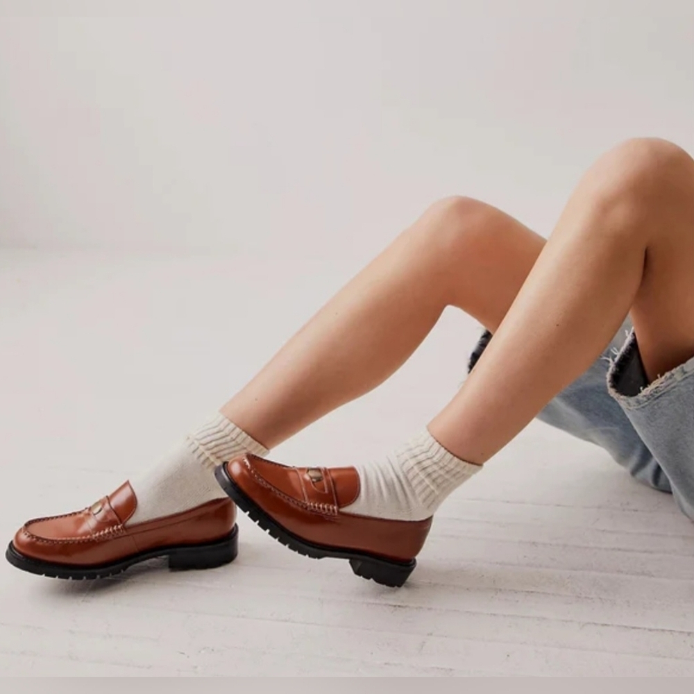 Free People Leather Penny Loafers Liv Slip On Chunky Brown Neutral Size 10 NIB - Picture 16 of 16